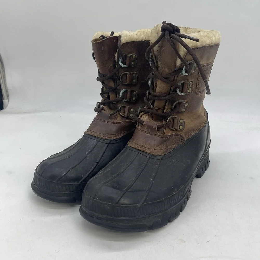 Polo Ralph Lauren Shearling Lamb Rain Boots Mens 12D Landen Leather Trim Winter